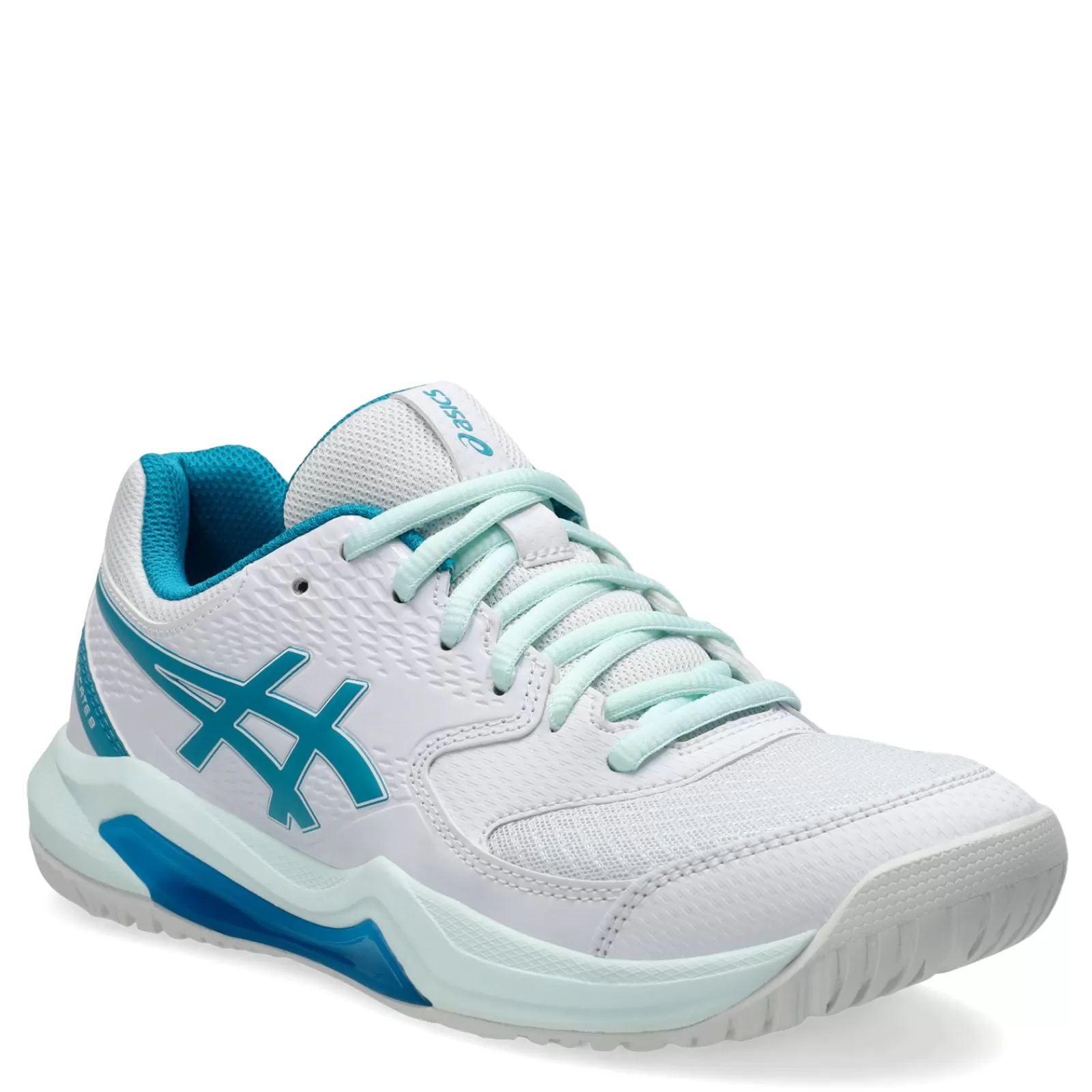 Discount ASICS Women's , GEL-Dedicate 8 Pickleball Shoe - Wide Width White/Teal Blue