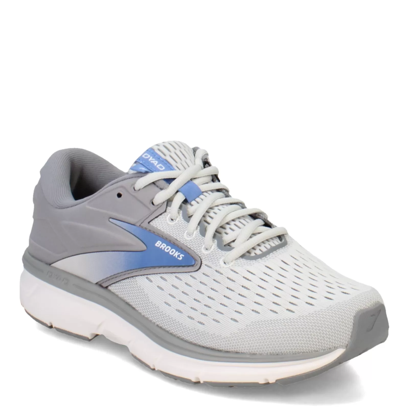 Outlet Brooks Women's , Dyad 11 Running Shoe - Wide Width Grey/White/Blue