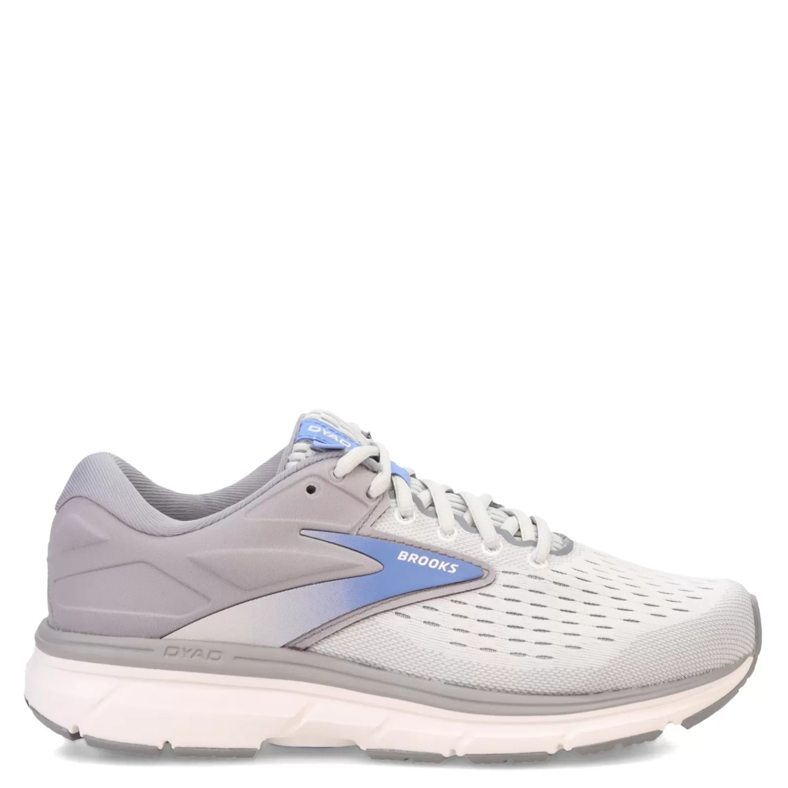 Outlet Brooks Women's , Dyad 11 Running Shoe - Wide Width Grey/White/Blue