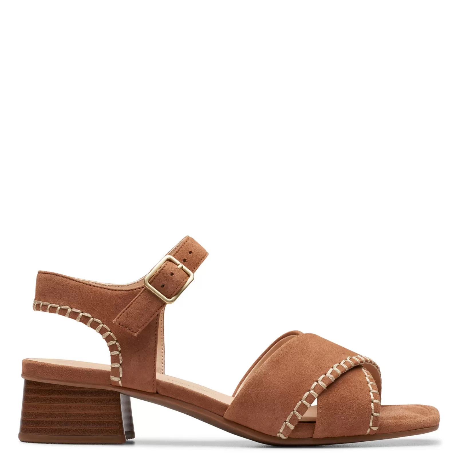 Best Sale Clarks Women's , Serina 35 Cross Sandal Tan Suede