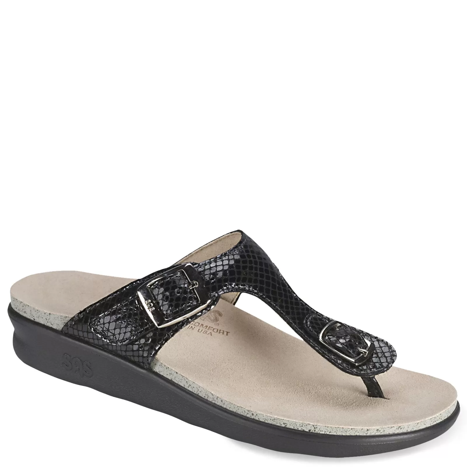 Best SAS Women's , Sanibel Thong Sandal Black Snake Leather