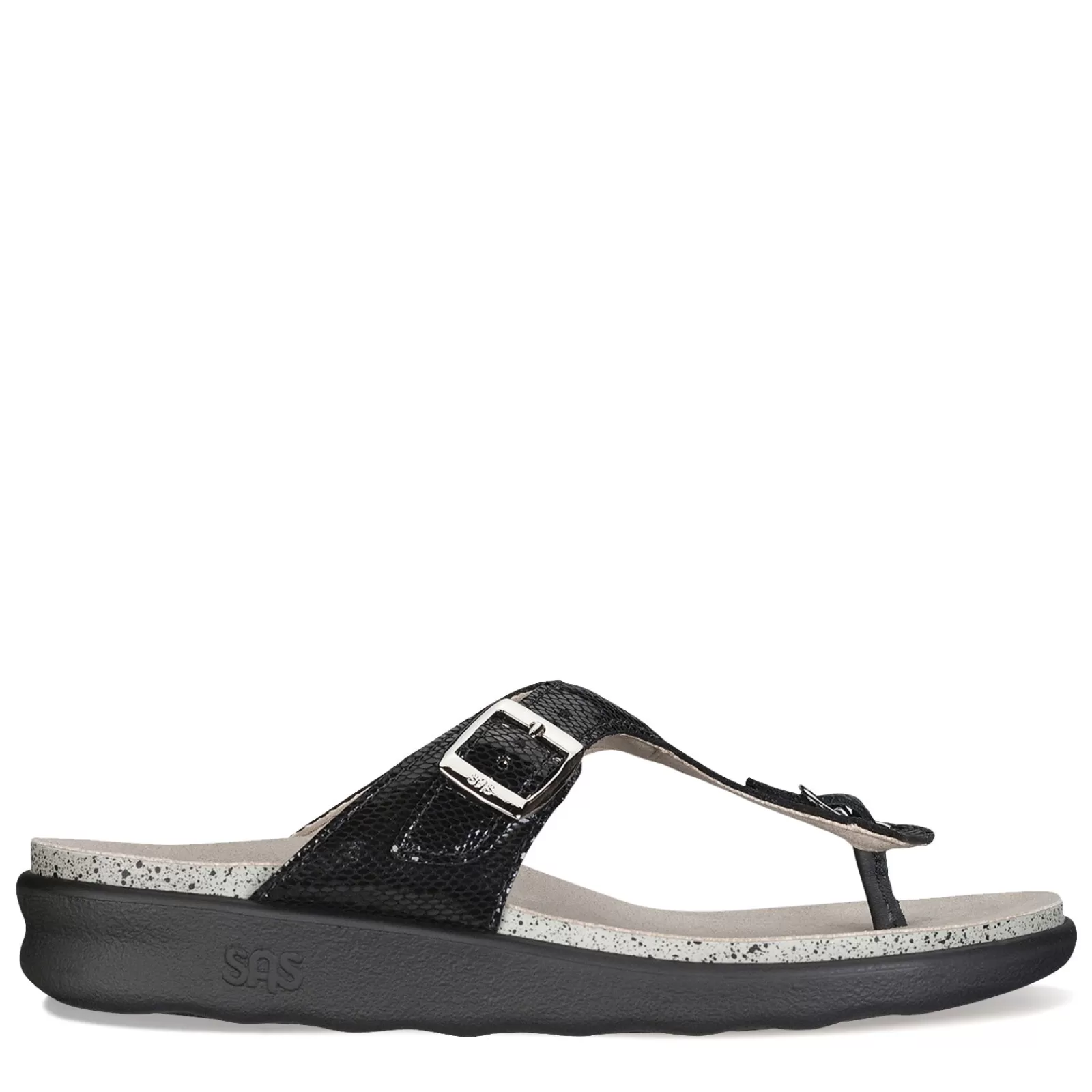 Best SAS Women's , Sanibel Thong Sandal Black Snake Leather