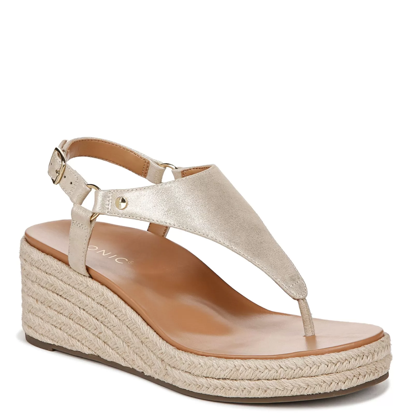 Shop Vionic Women's , Kirra Wedge Sandal Gold Metallic Leather